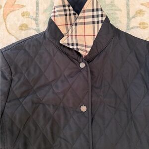 Burberry Navy Quilted Jacket with Check Collar